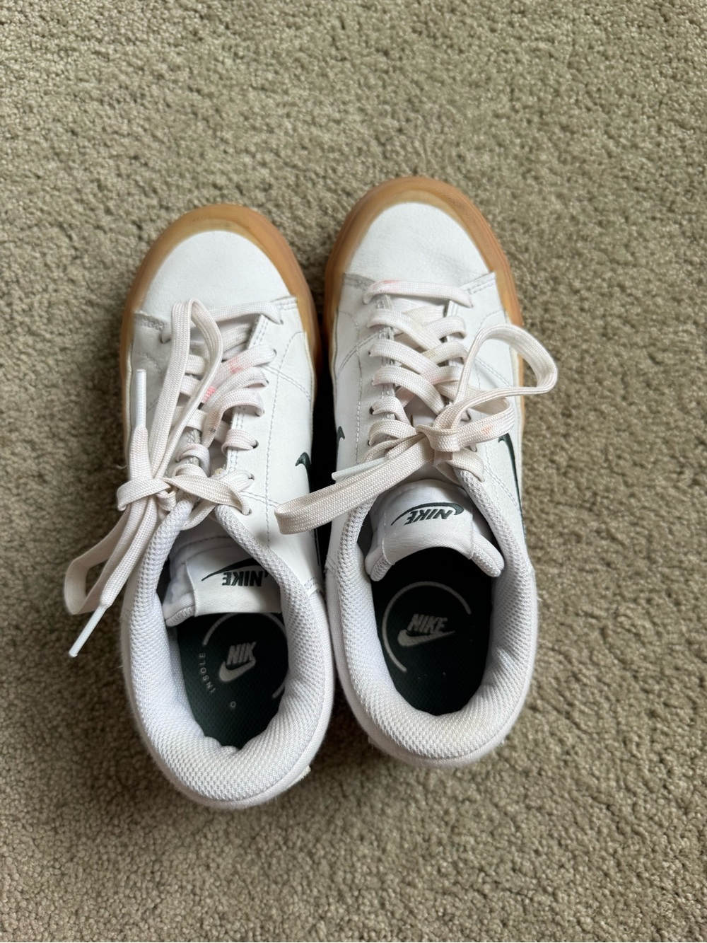 platform Nike White and Gum Low-Top Sneakers with Black Swoosh
